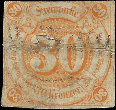 c1859 Thurn & Taxis, Germany 3kr - Scott 52 - Used - Crease - Cat= $475