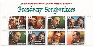 1999 Broadway Songwriters Plate Block of 8 33c Stamps, w/Top Label, Sc#3345 MNH