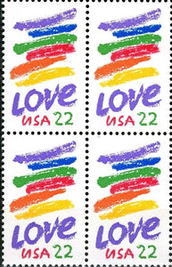 1985 Love Crayon Block Of 4 22c Postage Stamps, Sc# 2143, MNH, OG