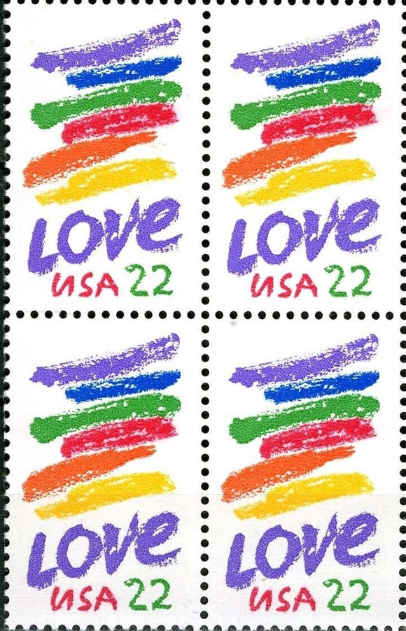 1985 Love Crayon Block Of 4 22c Postage Stamps, Sc# 2143, MNH, OG