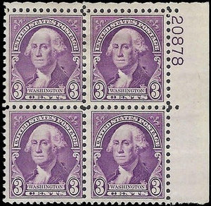 c1932 - Sc# 720 Washington Plate Block of 4 - MH, OG