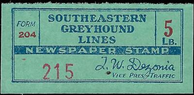 VEGAS - Southeastern Greyhound 5lb Newspaper Stamp Not in Scott Catalog