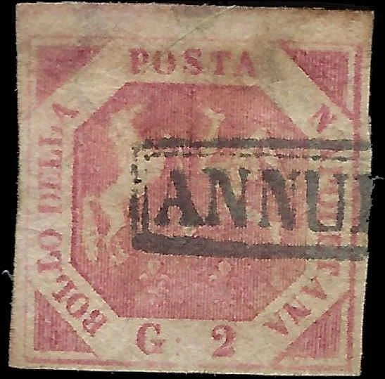 1858 Two Sicilies, Naples, Italy 2g Stamp - Sc# 3 Solid w/ Margins - FV1224