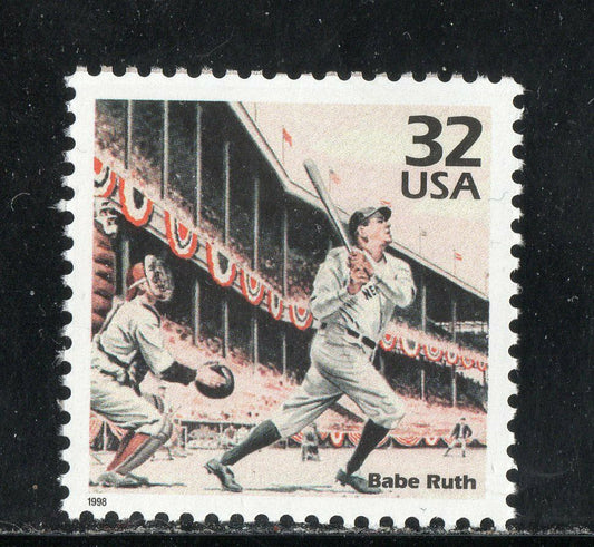 1998 Celebrate the 1920s Babe Ruth Single 33c Postage Stamp, Scott 3184a, MNH, OG