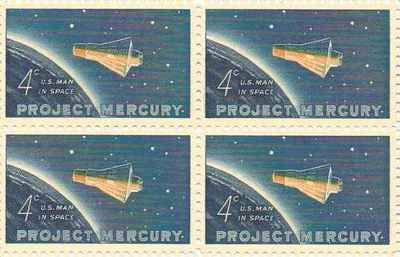 1962 Project Mercury Block of 4 4c Postage Stamps, Scott1193, MNH, OG