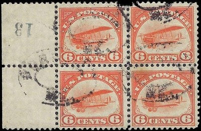 c1918 - #C1 6c Airmail Jenny Block of 4 - Used