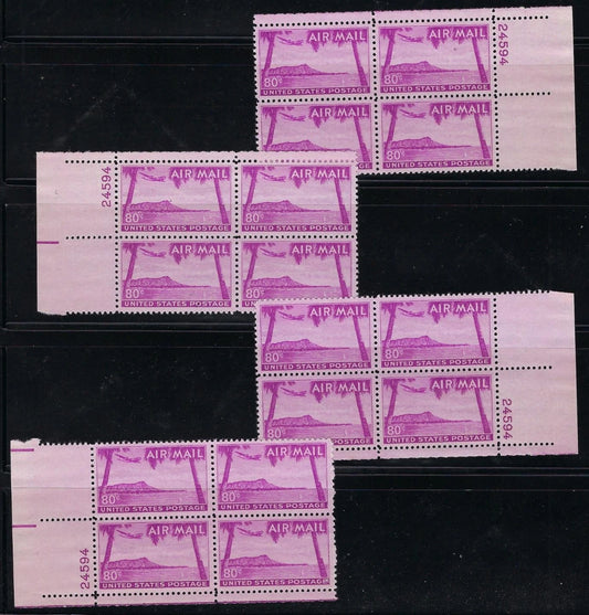c1952 Scott C46 Airmail Plate Block Set Scarce #24594 - MNH, Undisturbed OG