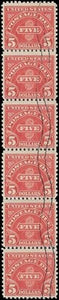c1930 - #J78 $5 Postage Due Used Strip of 6