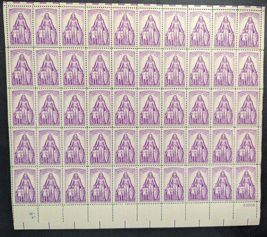 1957 USA 3c Polio Sheet -Scott 1087 -MNH, Undisturbed OG - Number in Margin