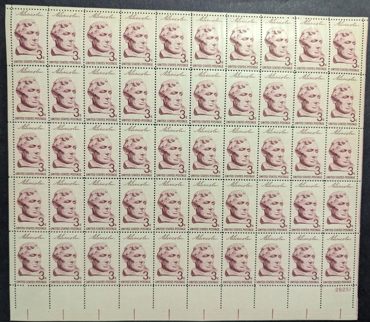 1959 USA 3c Abe Lincoln Sheet -Scott 1114 -MNH, Undisturbed OG -No Sig Flaws