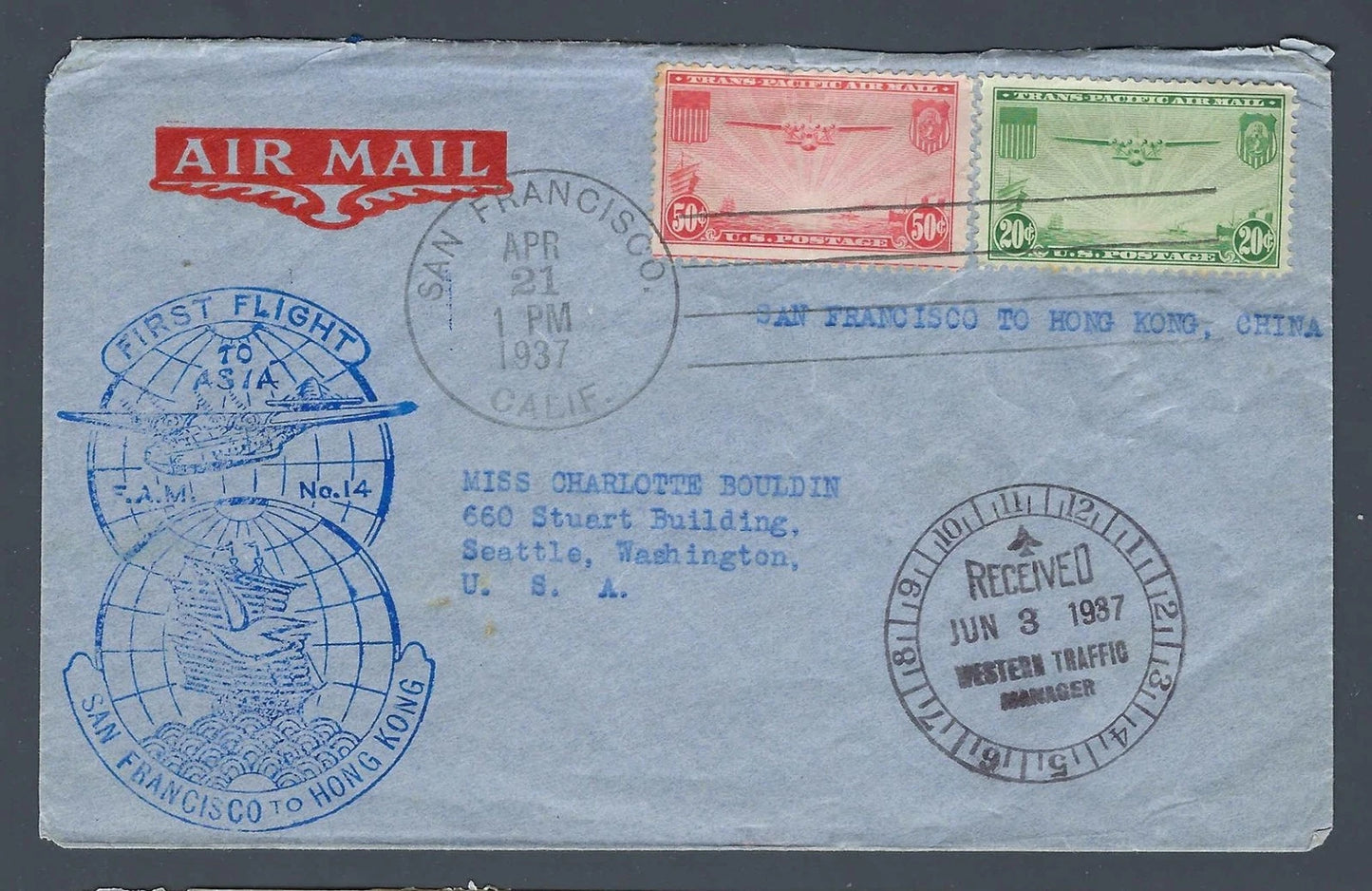 1937 FAM-14 First Flight San Francisco Hong Kong Trans-Pacific C20 C21