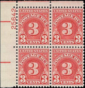 VEGAS - 1931 Postage Due 3c - Scott J82 Dry - Plate Block MNH, Undisturbed OG (#3)