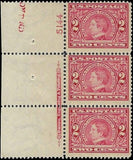 c1909 - #370 2c Yukon-Pacific Imprint Block of 3 - MH, OG (One Stamp Hinged)