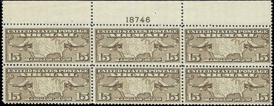 c1926 - #C8 15c Mail Planes Plate # Block of 6 - MNH, OG -Solid -Nice Centering
