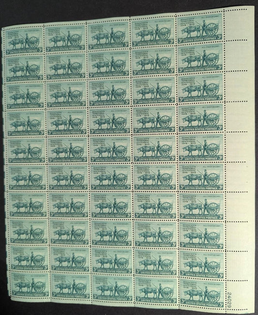1949 USA Minnesota 3c Sheet -Scott 981 -MNH, Undisturbed OG - Corner Flaw