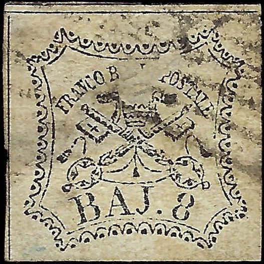 1852 Roman States, Italy 8b Stamp - Used with Thin - Scott 8