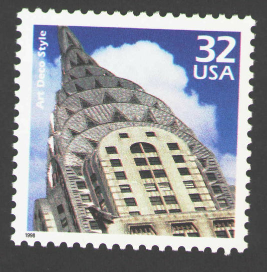 1998 Celebrate the 1920s Art Deco Single 33c Postage Stamp, Scott 3184j, MNH, OG