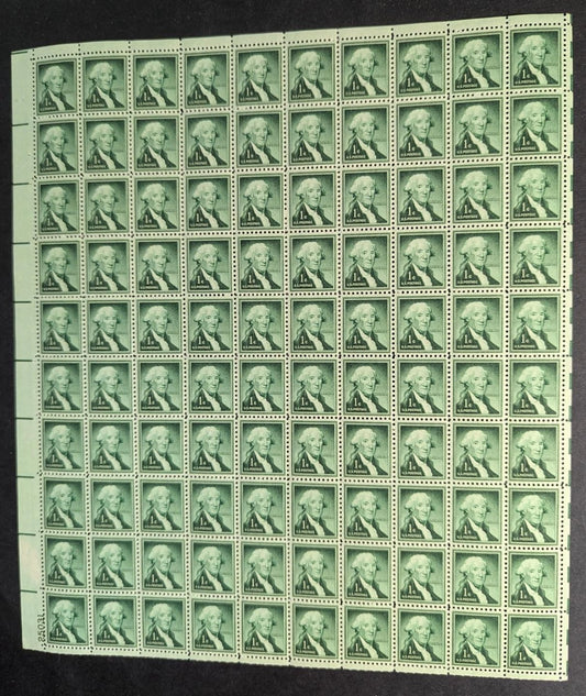 1954 USA Washington 1c Sheet -Scott 1031 -MNH, Undisturbed OG - No Sig Flaws