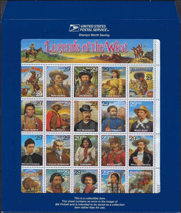 c1994 - USA Scott 2870 Legends of the West Error Sheet - with Sleeve - Cat= $125