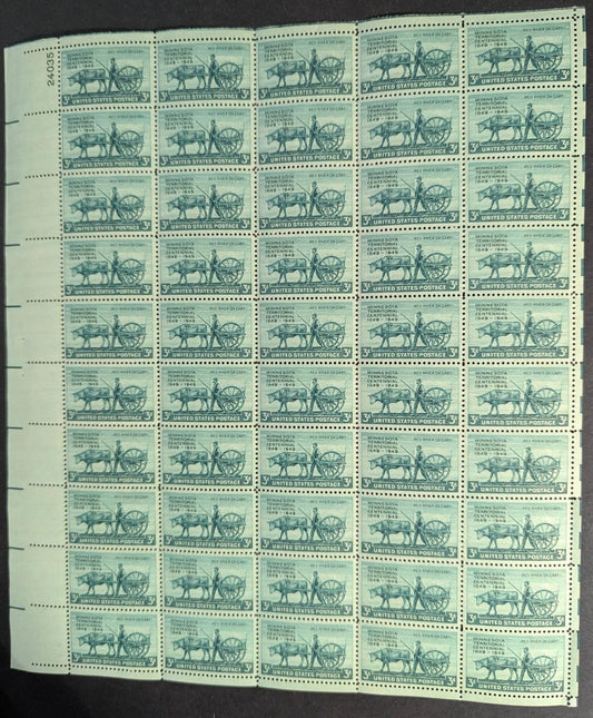 1949 USA Minnesota 3c Sheet -Scott 981 -MNH, Undisturbed OG - Pulled Corner Perf