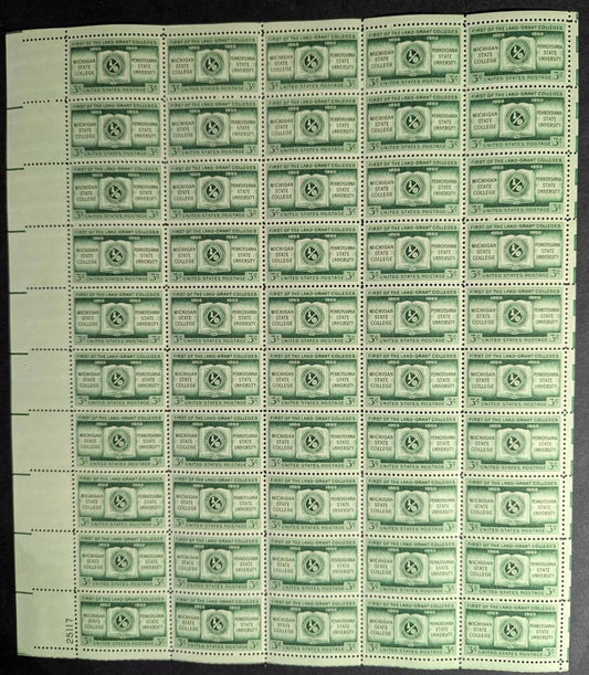 1955 USA 3c Grant Colleges Sheet -Scott 1065 -MNH, Undisturbed OG - No Sig Flaws