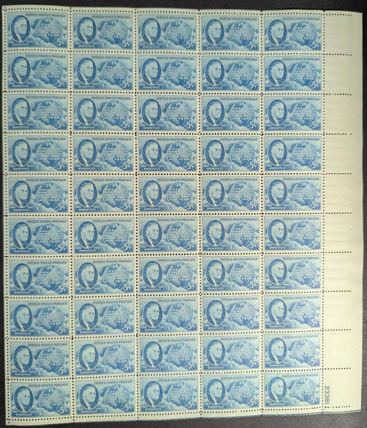 1946 USA F. Roosevelt 5c Sheet -Scott 933 -MNH, Undisturbed OG -No Sig Flaws