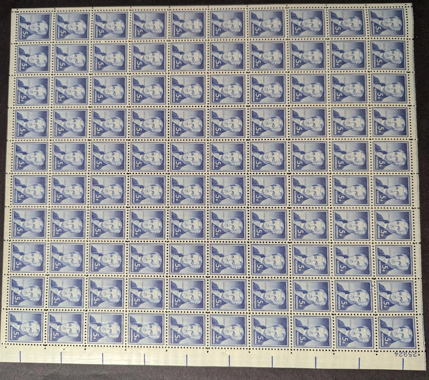 1954 USA 5c Monroe Sheet -Scott 1038 -MNH, Undisturbed OG - No Sig Flaws
