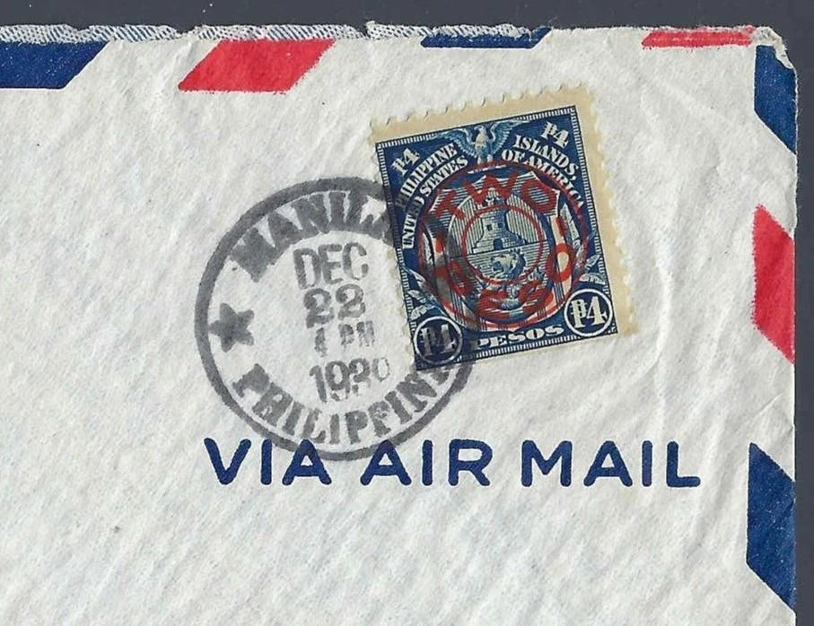 1939 Philippines Via Clipper Cover Manila Seattle 2P Surcharge Commonwealth #369