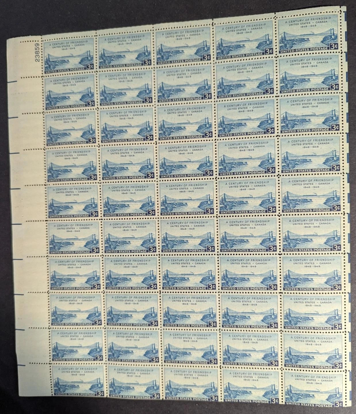 1948 USA Canada 3c Sheet -Scott 961 -MNH, Undisturbed OG - Short Bottom? -READ
