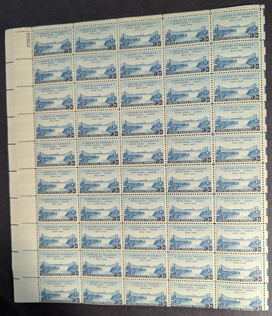 1948 USA Canada 3c Sheet -Scott 961 -MNH, Undisturbed OG - Short Bottom? -READ