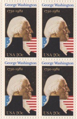 1982 George Washington Block of 4 20 Postage Stamps, Scott1952, MNH, OG