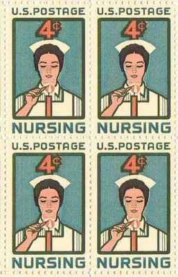 1961 Nursing Block of 4 4c Postage Stamps, Scott 1190, MNH, OG