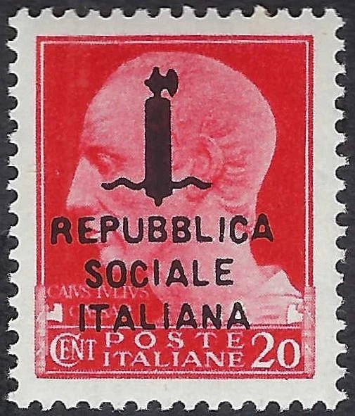Italy RSI 20c Imperiale Black Fasces Overprint MNH – Not Listed in Scott