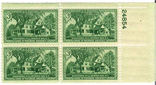 1953 Sagamore Hill Plate Block of 4 3c Postage Stamps - Scott 1023 - MNH,OG