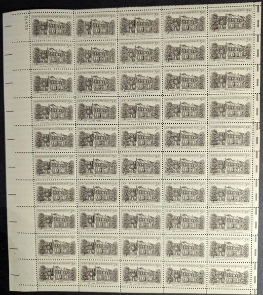1956 USA 3c Wheatland Sheet -Scott 1081 -MNH, Undisturbed OG - 2 Pulled Perfs