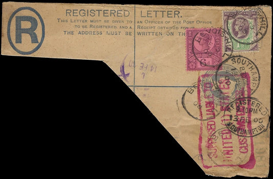 1900 Great Britain Partial Cover Registered to USA Sc#112, 119