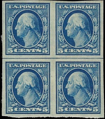 c1909 5c USA - Scott 347 - Single Line Block, MH, OG
