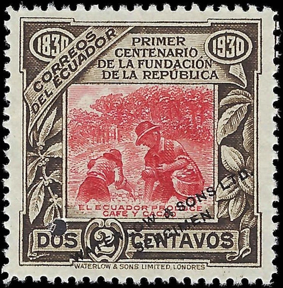 c1930 - Ecuador Scott # 305 Rare Color Specimen! 2c - MNH - No Gum As Issued