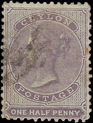 c1863 Ceylon 1/2p - Scott 45 - Used - Cat= $50 - Solid - Signed?