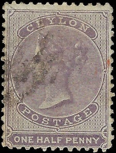 c1863 Ceylon 1/2p - Sc# 45 - Used - Cat= $50 - Solid - Signed?