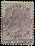 c1863 Ceylon 1/2p - Sc# 45 - Used - Cat= $50 - Solid - Signed?