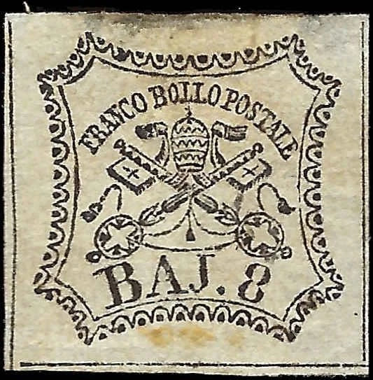 1852 Roman States, Italy 8b - Scott 8 - MH, Disturbed Backing - Appears Genuine