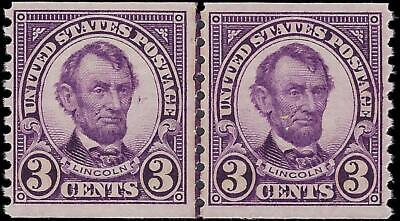 VEGAS - 1924 USA Lincoln Coil Joint Line Pair - Scott 600 - MNH - Choice!!