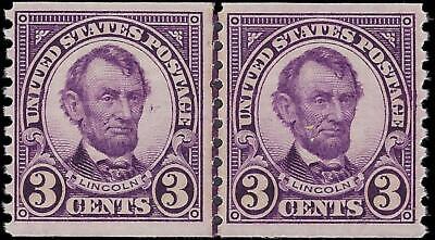 VEGAS - 1924 USA Lincoln Coil Joint Line Pair - Sc# 600 - MNH - Choice!!