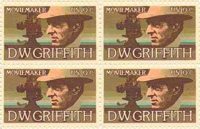 1975 D W Griffith Film Director Block of 4 10c Postage Stamps, Scott1555, MNH, OG