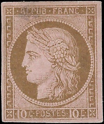 c1870 France 10c MH - Scott 42 - Little or No Gum - Thin
