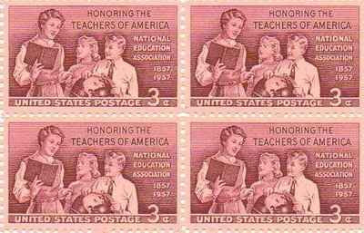 1957 Honoring Teachers of America Block of 4 3c Postage Stamps, Scott1093, MNH, OG