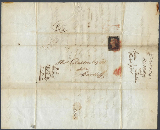 GB 1840 Penny Black SE On Entire Folded Letter Cardiff Original Contents