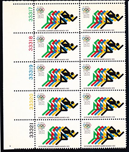 1972 Summer Olympics Plate Block of 10 15c Postage Stamps, Scott1462, MNH, OG