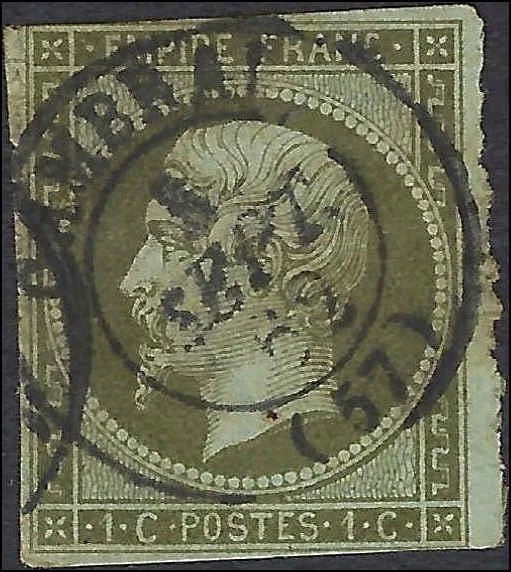 1860 France 1c - Scott 12 - Used - Nice Margins - Solid